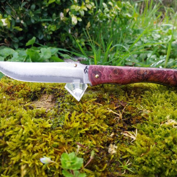 Couteau pliant damas japonais , loupe de peuplier